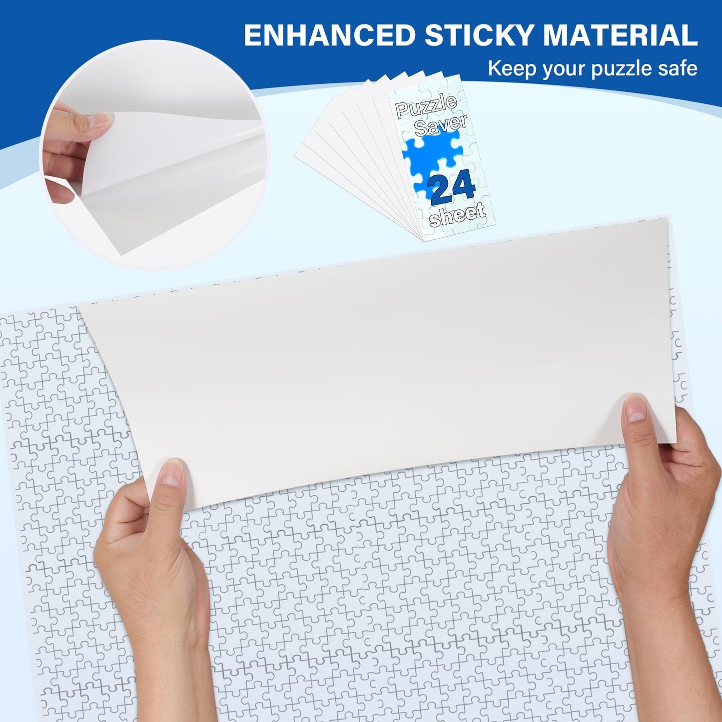 Puzzle Glue Sheets – 24 Pack Peel & Stick Saver Sheets for 1000 Piece Jigsaw Puzzles, No-Clean Puzzle Stickers, Gift for Puzzle Lovers
