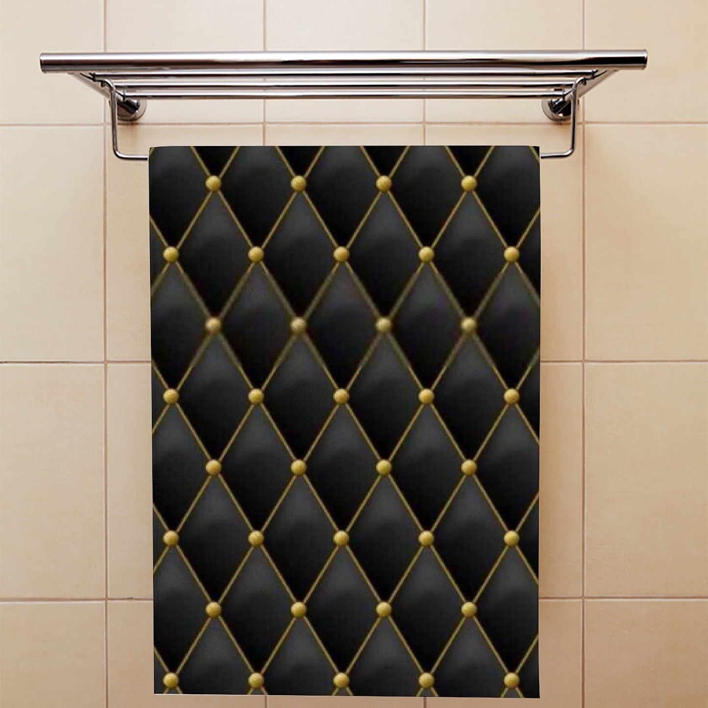 Kuizee Microfiber Hand Towel Face Towels Set of 2 Gold Black Texture Luxury Quick-Dry Highly Absorbent Ultra Soft Bathroom Kitchen 30X15 Inch