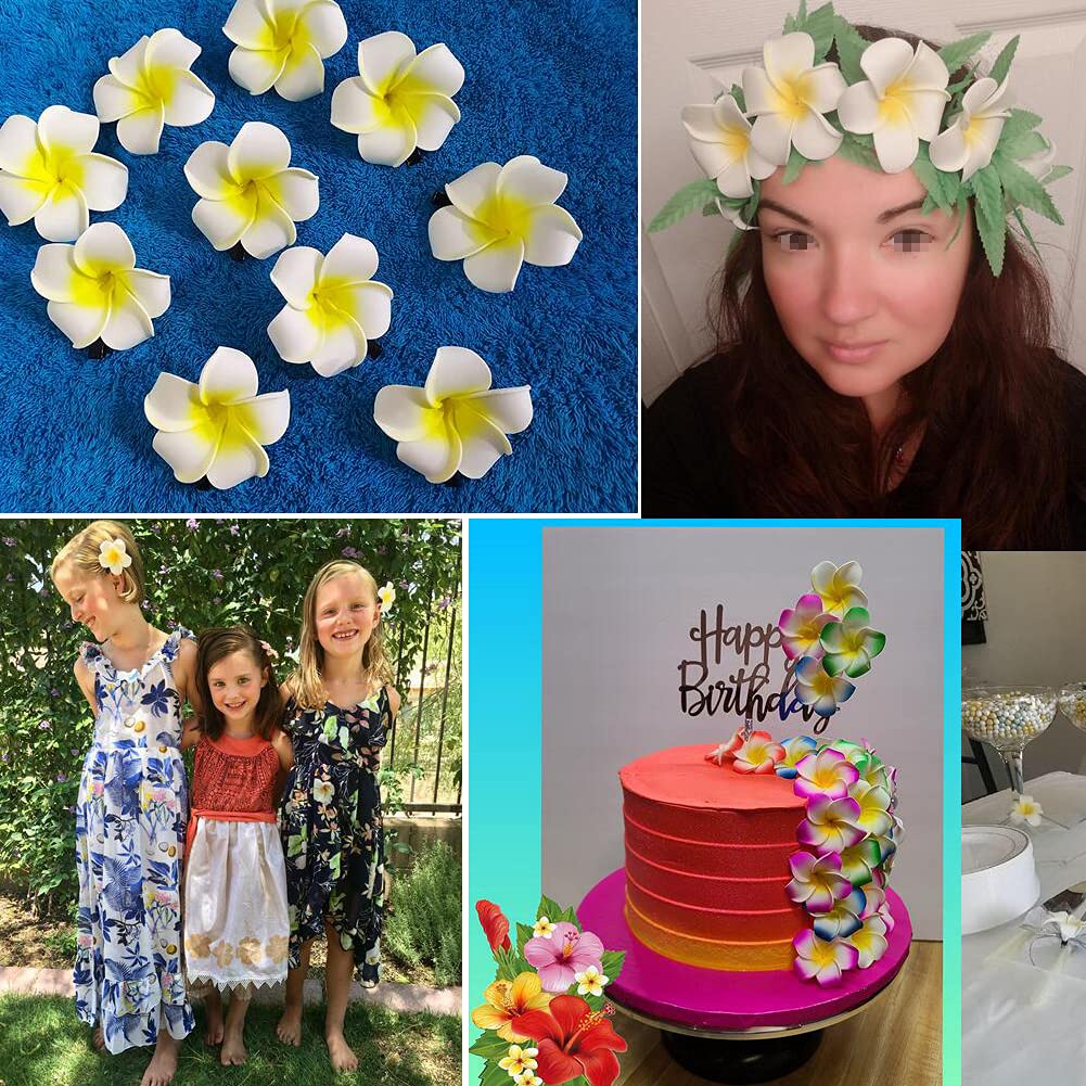 12PCS Women Girls 2.36" Hawaiian Hawaii Bohemia Style Plumeria Foam Flower Hair Clips Decoration Hair Barrette Hairpin For Bridal Wedding Party Beach