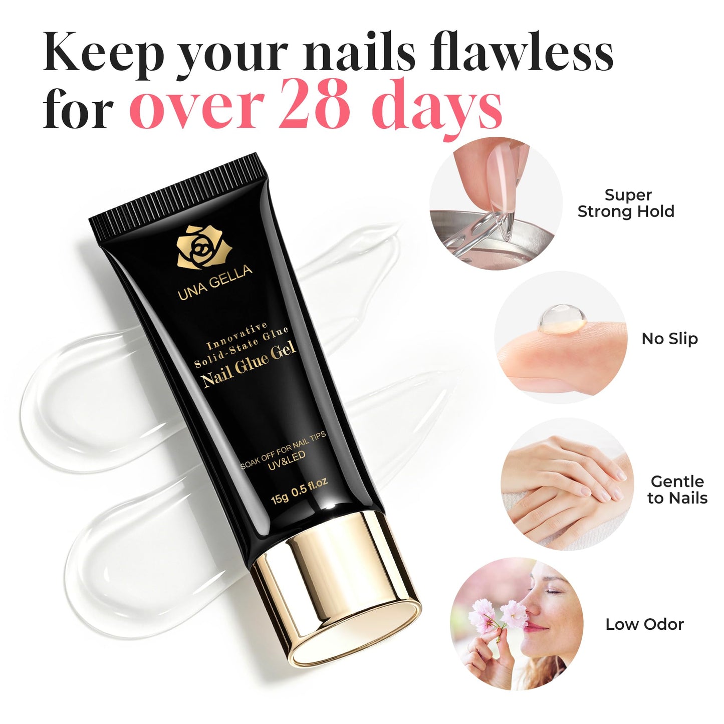 UNA GELLA Solid Nail Glue Gel 15ml Lamp Curing Needed Solid Soak Off U V/LED Lamp Required Super Strong Glue for Fake Acrylic Soft Gel Nail Tips Press Beauty and Personal Care UNA GELLA