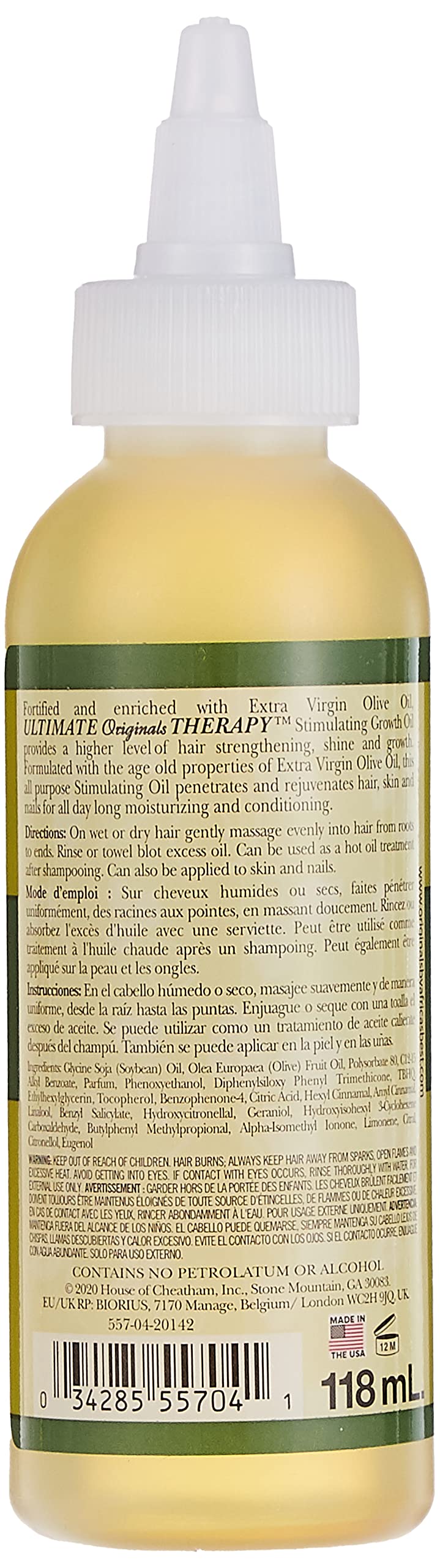 Originals by Africa's Best Therapy Extra Virgin Olive Oil Stimulating Growth Oil, Penetrates & Rejuvenates Hair, Skin and Nails, All Day Long