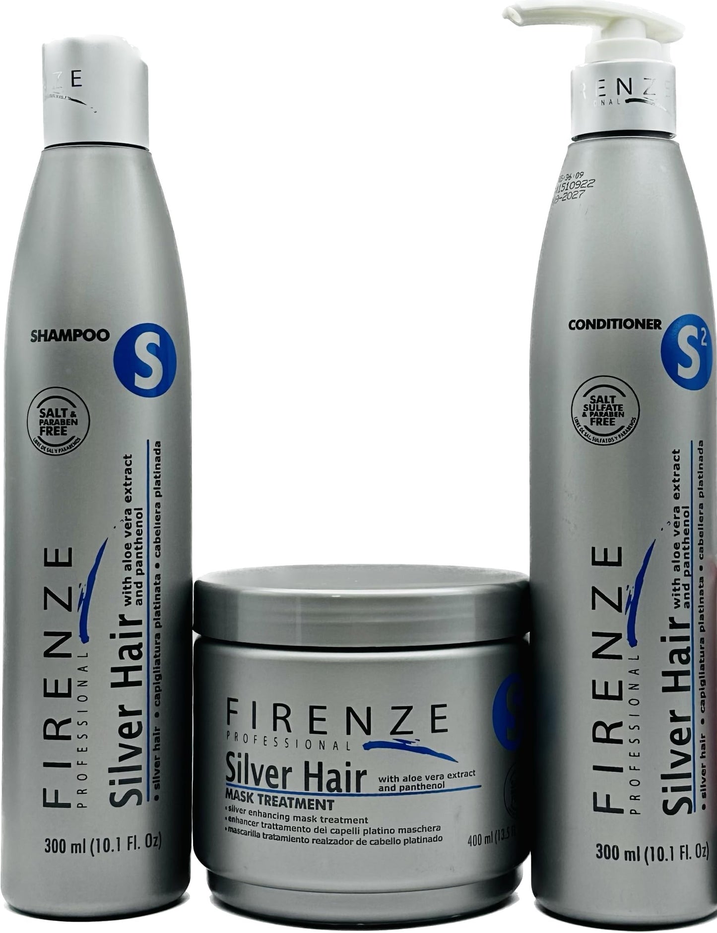 Firenze Professional Silver Hair Care Trio - Silver Shampoo 300ml (10.1 oz), Conditioner 300ml (10.1 oz) & Mask Treatment 400ml (13.5 oz) - Sulfate