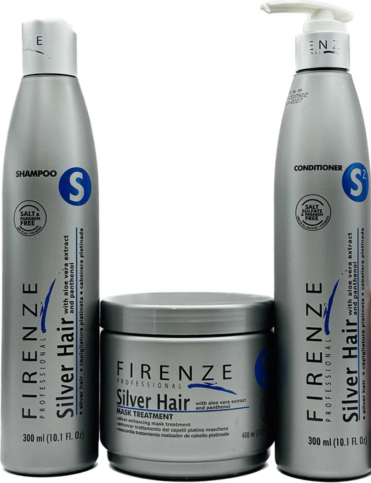 Firenze Professional Silver Hair Care Trio - Silver Shampoo 300ml (10.1 oz), Conditioner 300ml (10.1 oz) & Mask Treatment 400ml (13.5 oz) - Sulfate Beauty & Personal Care Firenze Professional