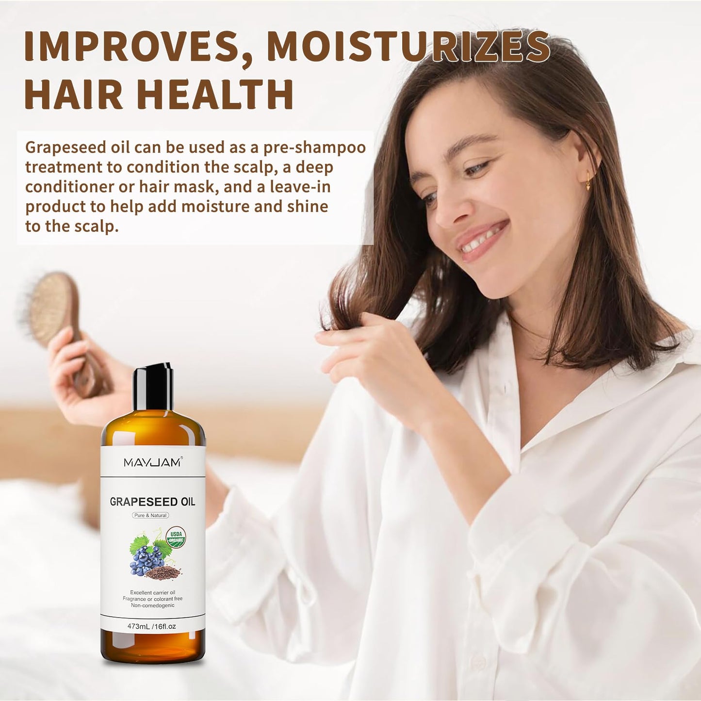 MAYJAM Organic Grapeseed Oil for Skin & Hair Care, USDA Certified, 16 Fl oz Beauty and Personal Care MAYJAM
