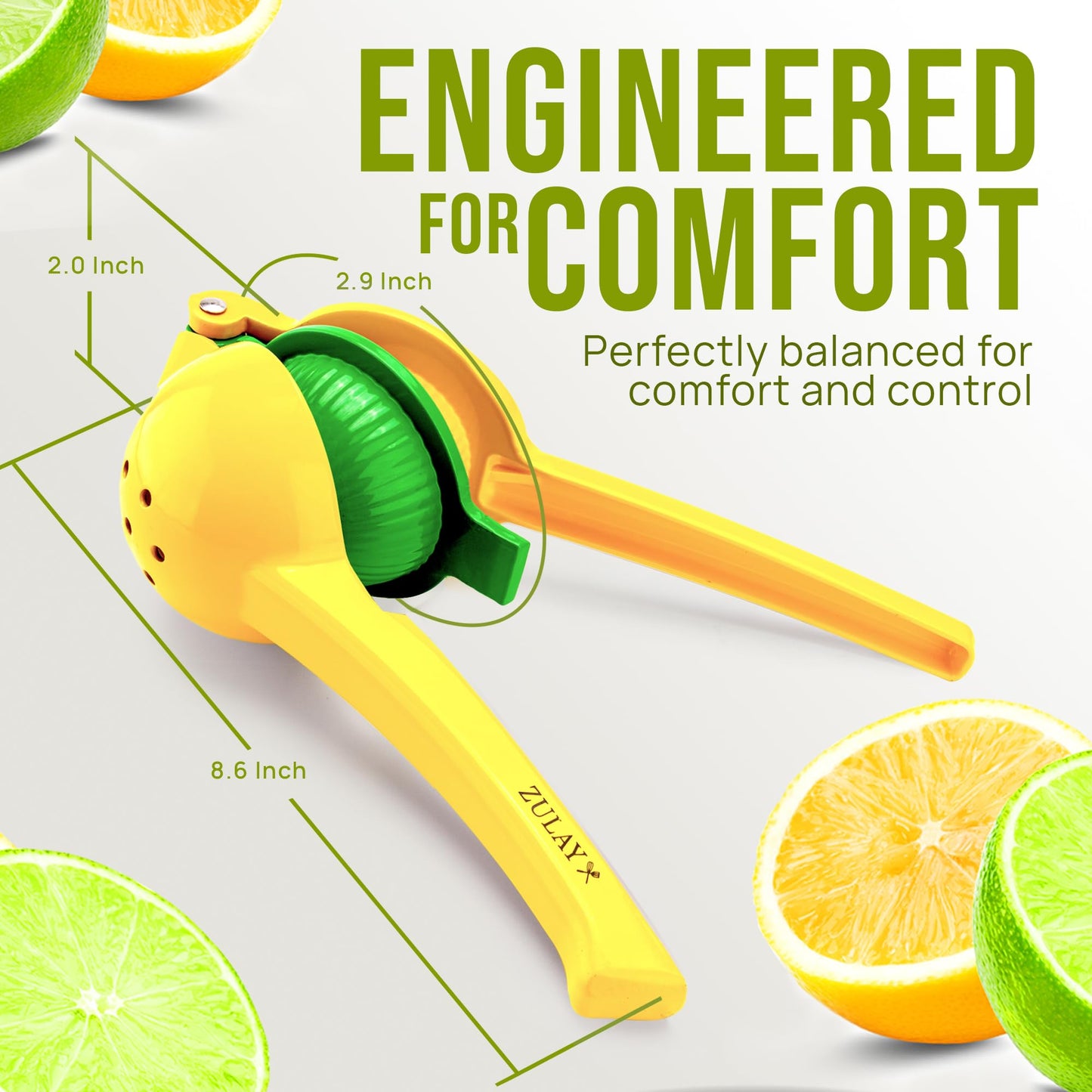 Zulay Kitchen 2-in-1 Lemon Squeezer – Heavy-Duty Hand Juicer for Max Extraction, Easy-Clean Manual Citrus Press, Yellow/Green