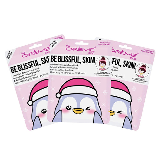 The Crème Shop Be Blissful, Skin! Penguin Holiday Holiday Animated Face Sheet Mask | Korean Sheet Mask | Holiday Gifts for Women | Stocking Stuffers