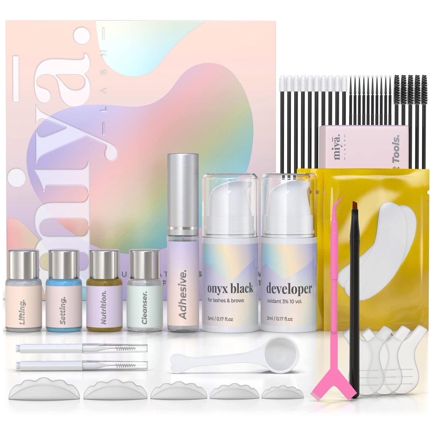 MIYA LASH Lift & Brow Lamination Kit | Black, Voluminous Eyebrows & Eyelashes Color | Professional 8 Weeks Result | LVL, Perm, Laminate | Keratin Brow