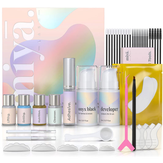 MIYA LASH Lift & Brow Lamination Kit | Black, Voluminous Eyebrows & Eyelashes Color | Professional 8 Weeks Result | LVL, Perm, Laminate | Keratin Brow