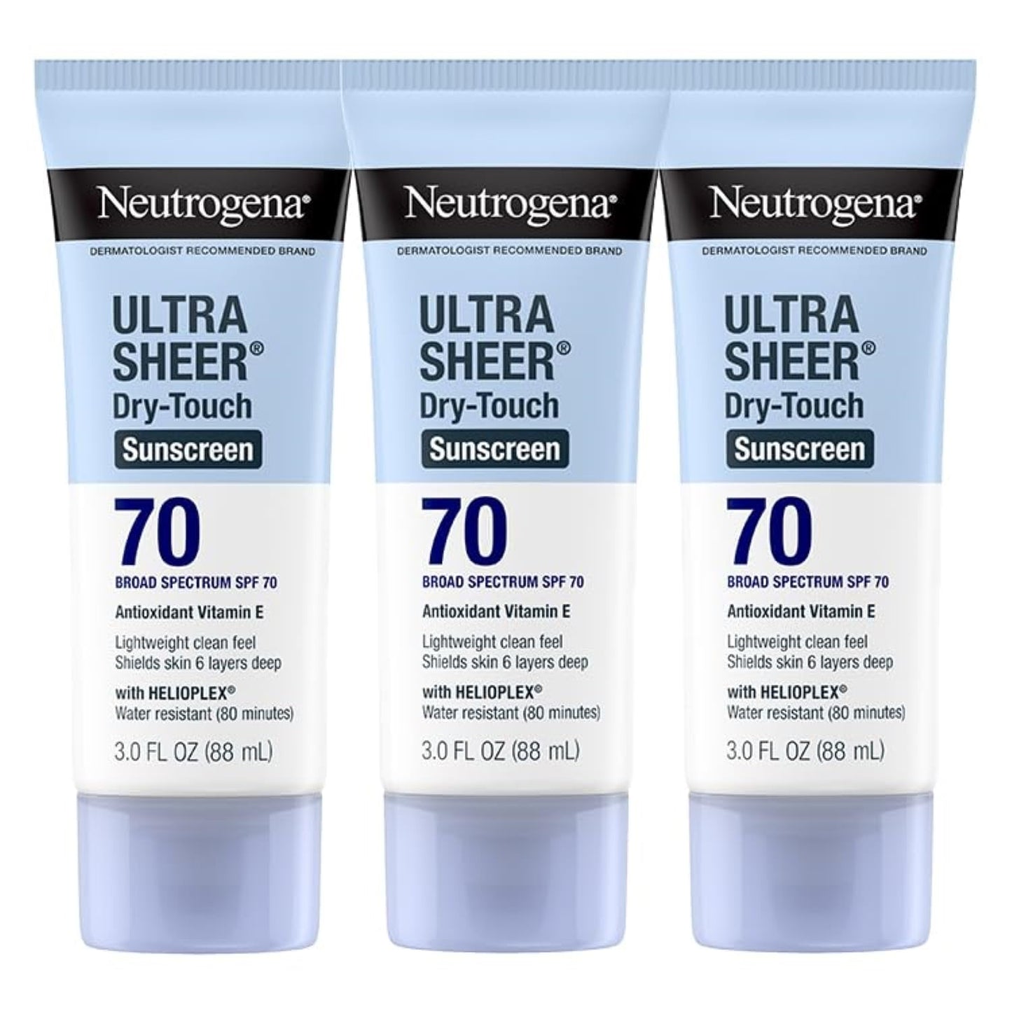 Neutrogena Ultra Sheer Dry-Touch Sunscreen For Face & Body, SPF 70 Broad Spectrum UVA/UVB Protection, Lightweight Water Resistant & Non-Greasy, Travel