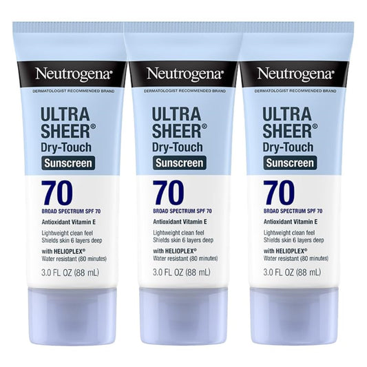 Neutrogena Ultra Sheer Dry-Touch Sunscreen For Face & Body, SPF 70 Broad Spectrum UVA/UVB Protection, Lightweight Water Resistant & Non-Greasy, Travel