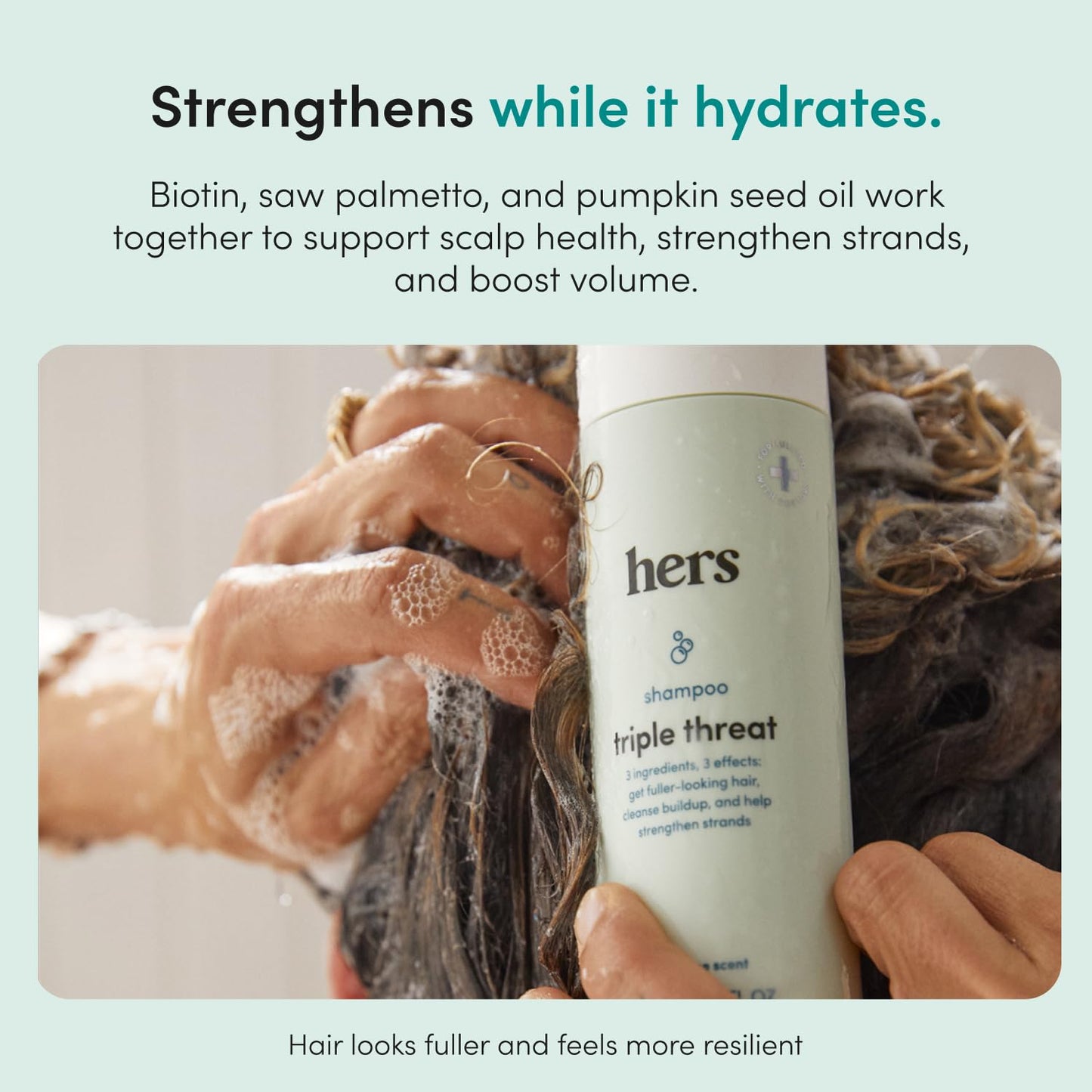 hers Triple Threat Shampoo & Conditioner Set - Biotin, Saw Palmetto, & Pumpkin Seed Oil Formula - Thickens & Hydrates - Color-Safe, Paraben-Free