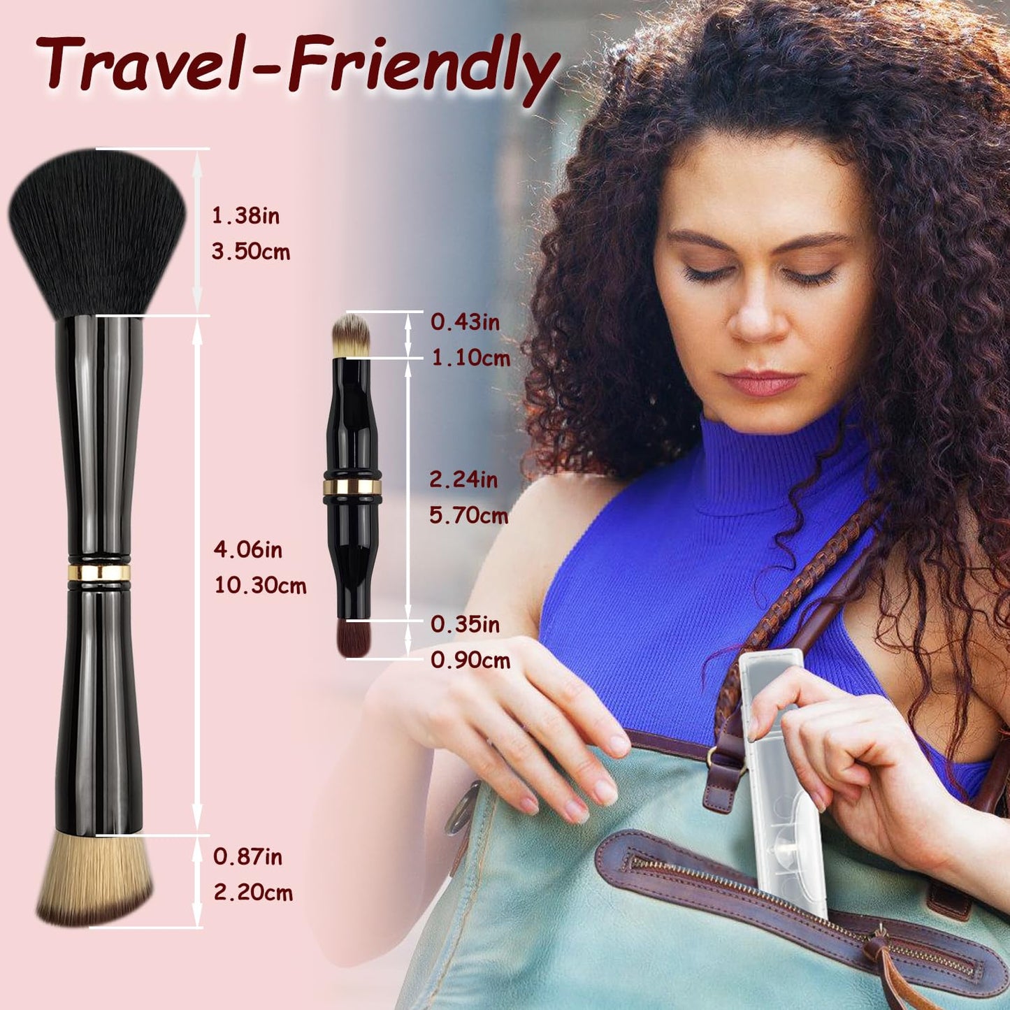 Voxora 4 in 1 Makeup Brush Set - All in One Powder/Blush, Foundation, Blending & Eyeshadow Brushes, Compact & Travel Essential