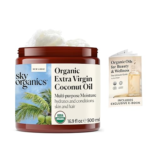 Sky Organics - Multipurpose Organic Coconut Oil for Skin & Hair w Ebook, 16.9 fl oz - Extra Virgin Hair Oil & Body Moisturizer - Vitamins