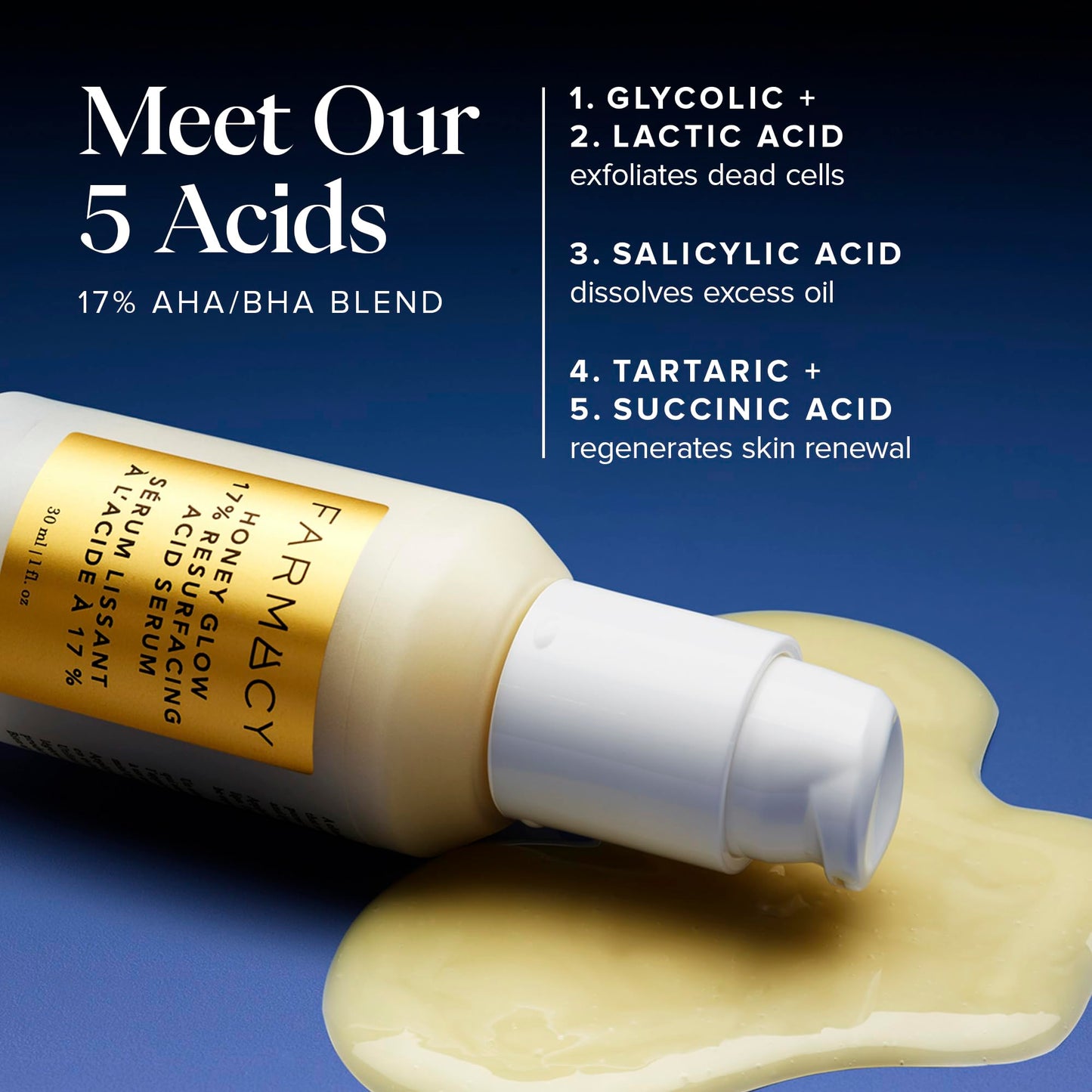 Farmacy Face Exfoliator Serum - Honey Glow 17% AHA + BHA Liquid Exfoliant & Salicylic Acid Serum - Resurfacing Skin Care for Reduced Pores + Texture