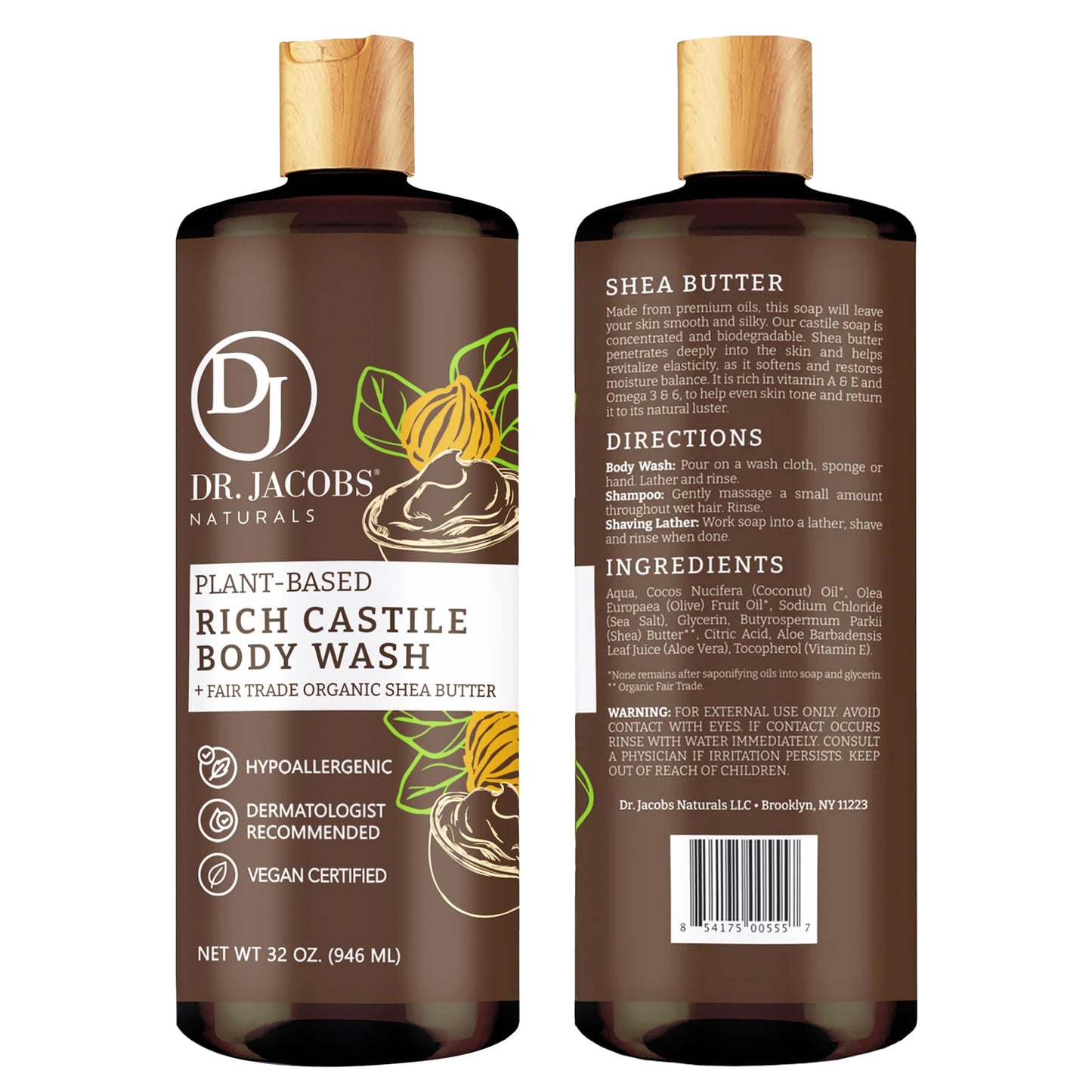 Dr. Jacobs Naturals Castile Shea Butter All-Natural Body Wash for Moisturizing Dry and Sensitive Skin with Plant-Based Ingredients with Pump - 32 Beauty & Personal Care DR.JACOBS NATURALS
