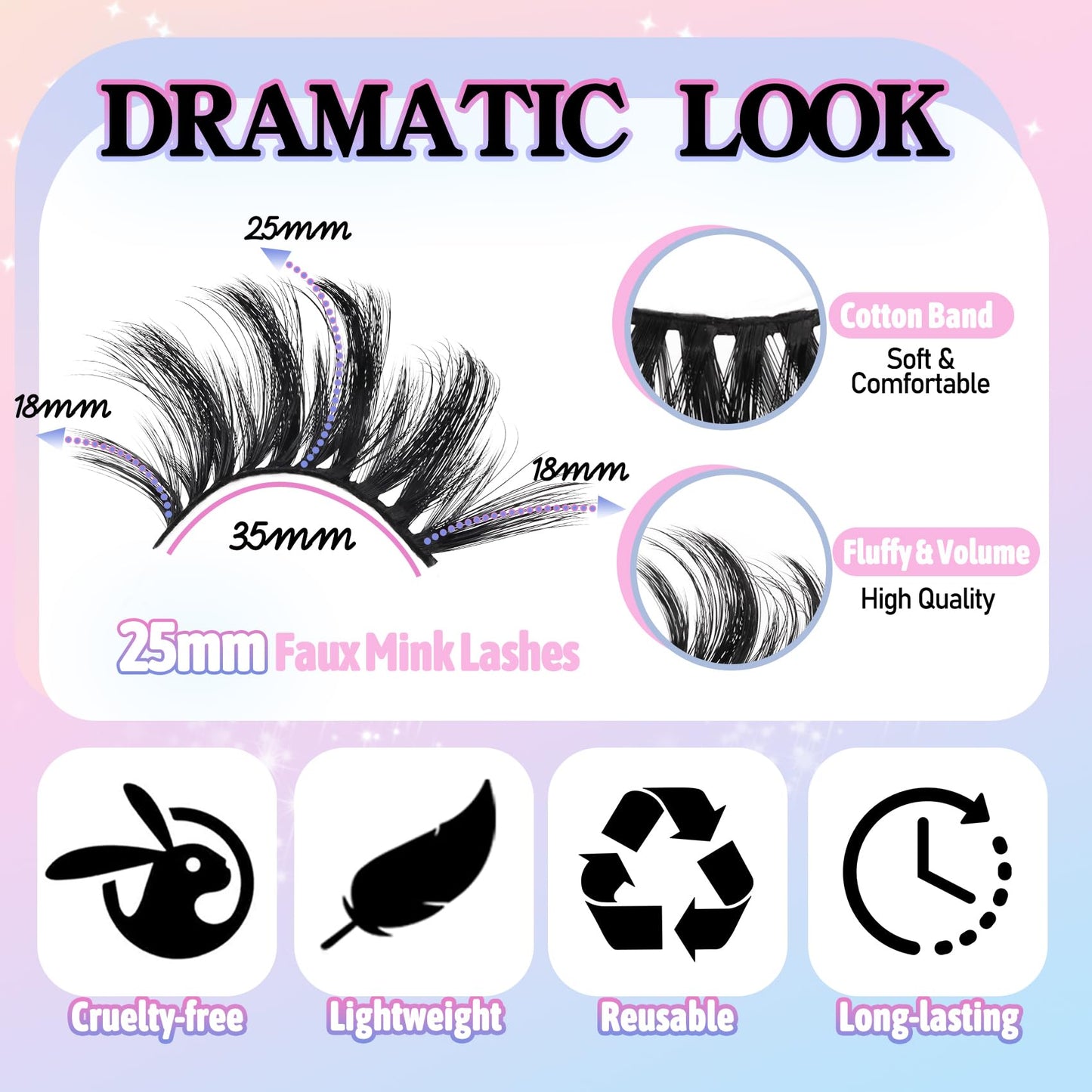 Losha 25mm Lashes 3D Faux Mink Lashes Fluffy Volume Eyelashes Thick Crossed Luxurious Soft Wispy Lashes Pack 4 Pairs Dramatic Eye Makeup (45A)