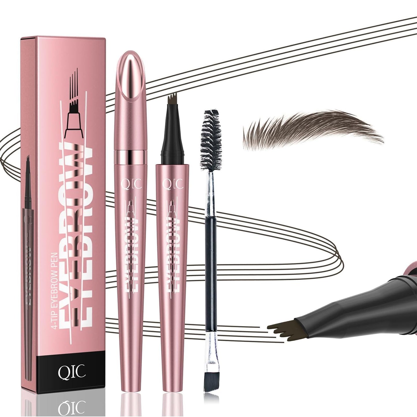 3D Waterproof Microblading Eyebrow Pen with 4 Fork Tip,QIC Eyebrow 4 Tip Brow Pencil,Long-Lasting Natural Eyebrow Hair,Magic Eyebrow Pencil Eyebrow Beauty and Personal Care QIC Default Title