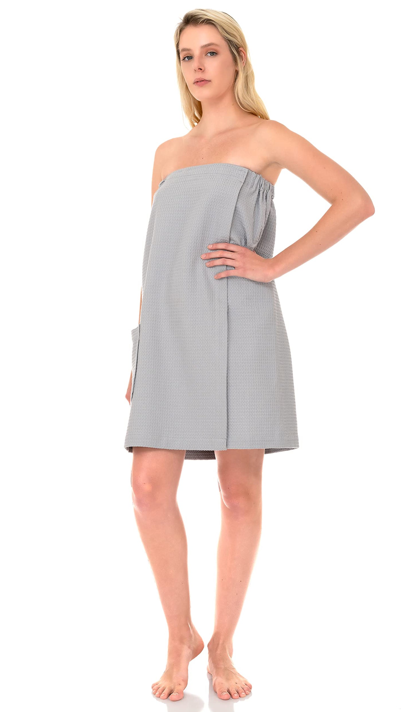 TowelSelections Womens Shower Wrap Adjustable Waffle Bath Wrap Spa Cover-up Large/X-Large Harbor Mist Gray Beauty and Personal Care TowelSelections