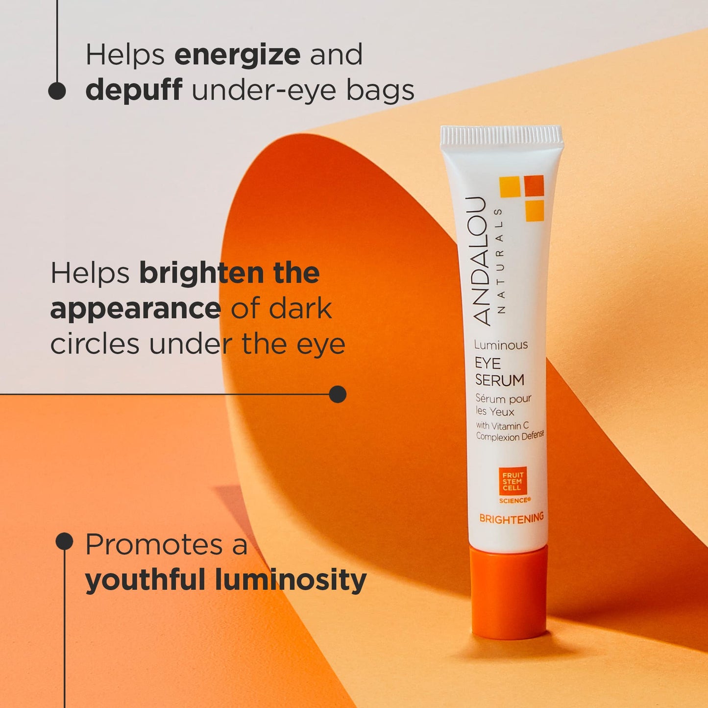 Andalou Naturals Luminous Eye Serum, Brightening Eye Cream for Dark Circles and Puffiness, Vitamin C, Caffeine & Goji Glycopeptides for a Lighter Beauty & Personal Care Andalou Naturals