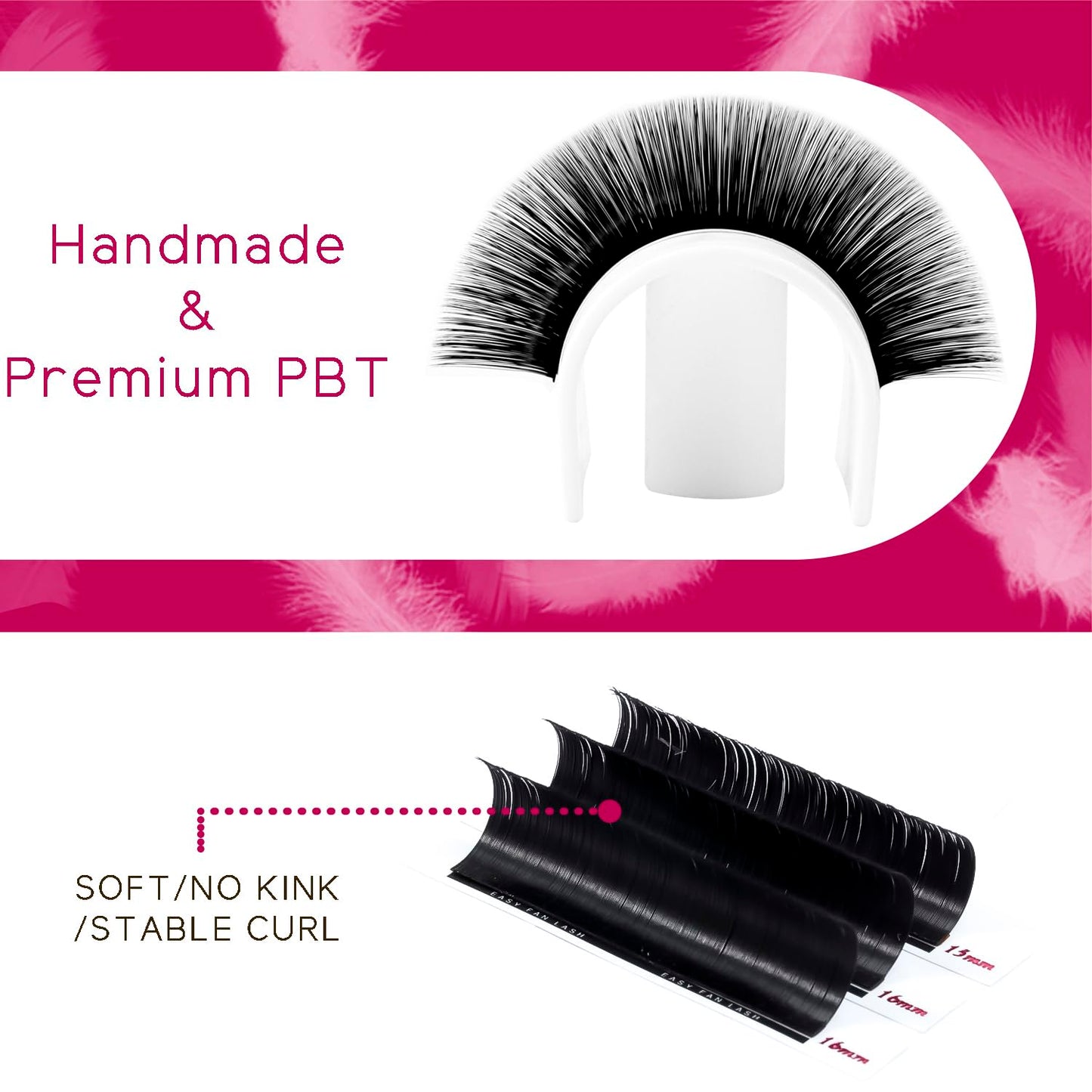 KOLYBEL Eyelash Extensions Easy Fan Lashes 0.03 Thickness C Curl 18mm Single Length Auto Blooming Lash Extension Volume Lashes Lasting Self Fanning