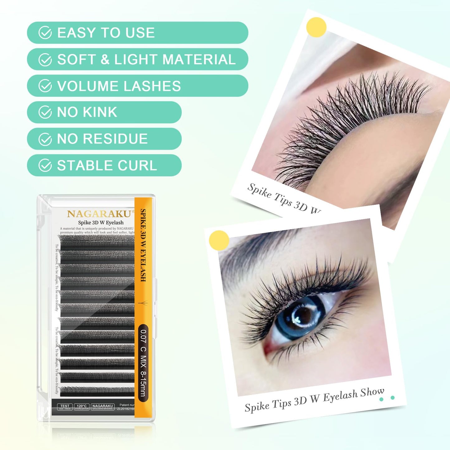 NAGARAKU Eyelash Extensions Cluster 3D W Shape Triple-core Volume Lashes Hand Woven Long Stem 0.07mm D Curl 10mm Matte Black Premade Fans Triple Tips Beauty and Personal Care NAGARAKU