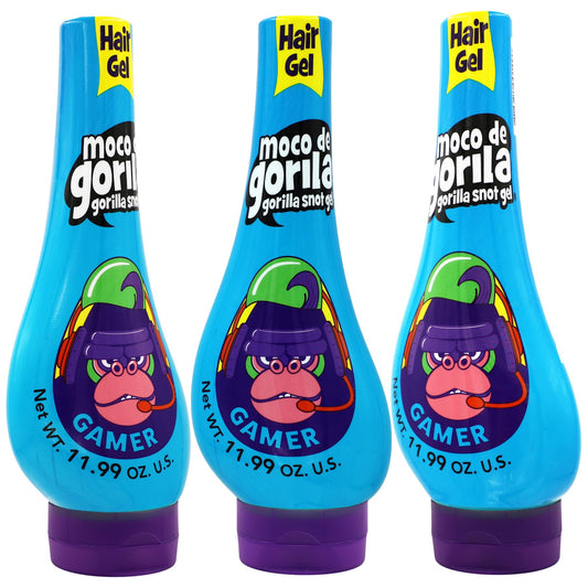 Moco de Gorila Gamer Hair Styling Gel, Long-Lasting Hold, Reactivatable with Water, 11.92 Oz Squeezable Bottles (Pack of 3)