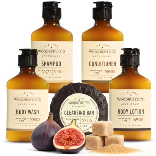 WOODBURY & CO Travel Size Shampoo Conditioner Body Wash Lotion & Soap (150 PK, 1.7 oz each), Guest Bathroom Essentials Toiletries Airbnb Bulk Mini