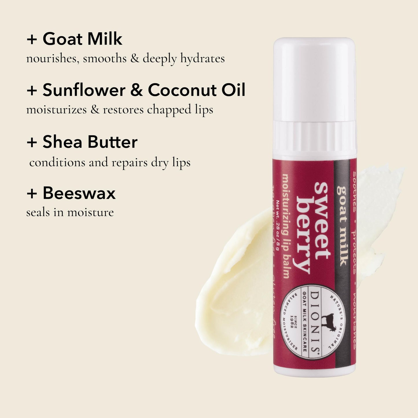 Dionis Goat Milk Jumbo Lip Balm - Moisturizing for Dry, Chapped, Lips, Conditioning with Beeswax, Shea Butter, Coconut Oil - Warm & Sweet 0.28oz (Pack Beauty and Personal Care Dionis