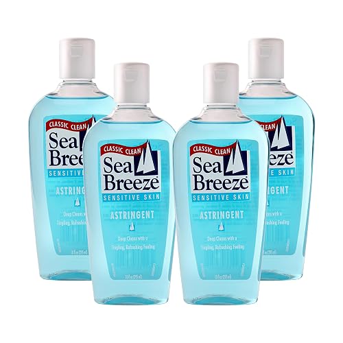 Sea Breeze Astringent Sensitive Skin - Facial Cleanser with Natural Oils for Deep Pore Cleansing and Acne Control - Refreshing Face Cleanser - 4 pc
