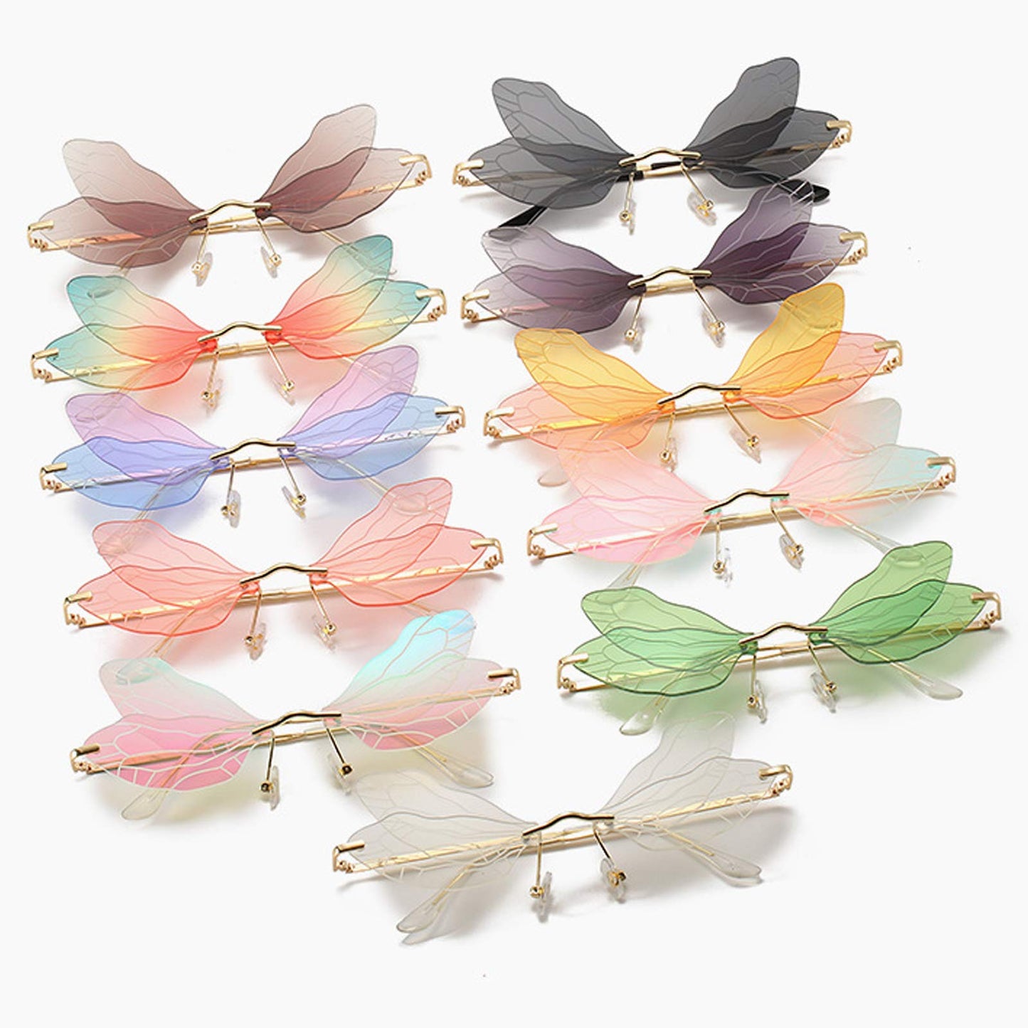 Fashion Rimless Dragonfly Wing Sunglasses Women Vintage Clear Ocean Lens Eyewear Men Pink Yellow Sun Glasses Shades UV400 (white)