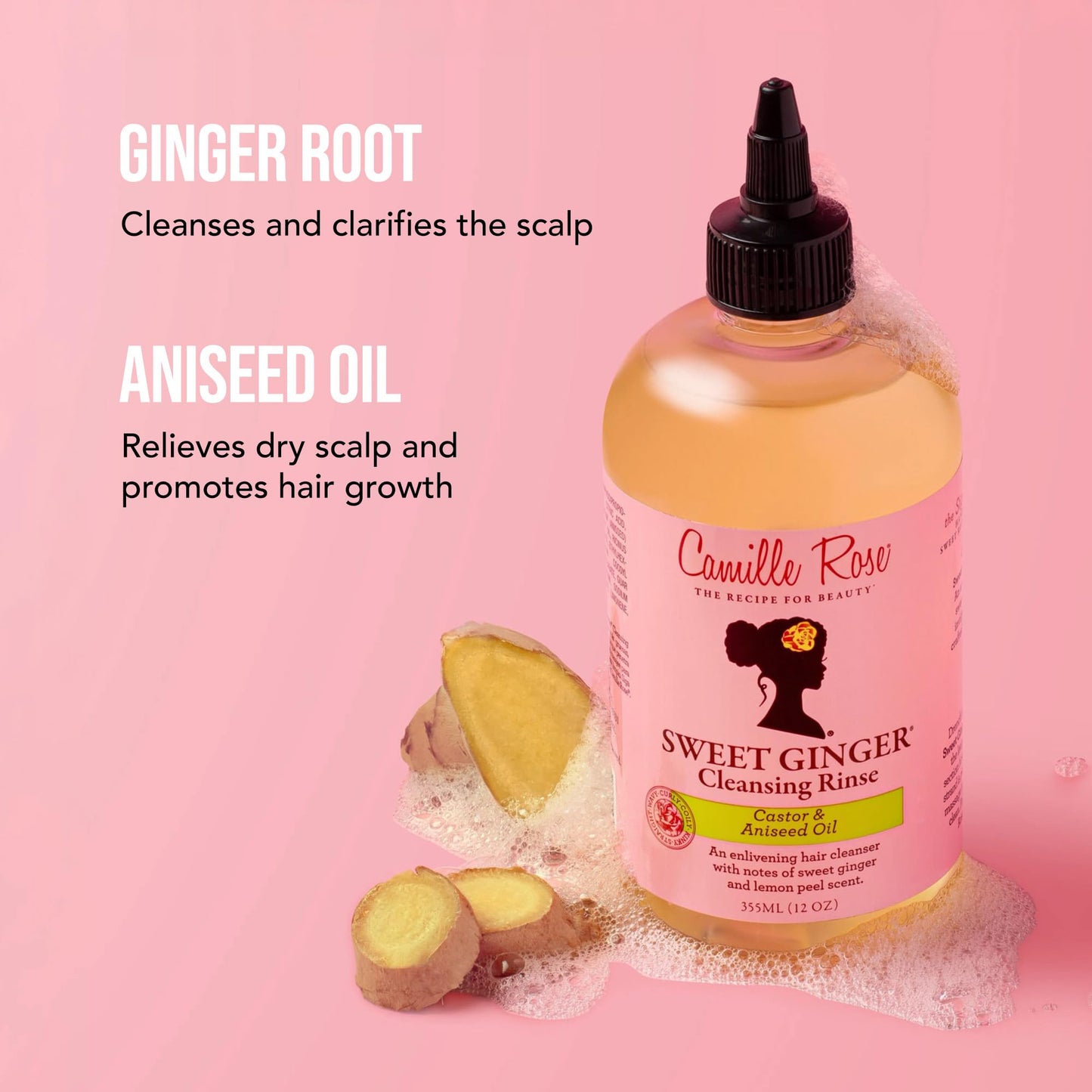 Camille Rose Sweet Ginger Rinse, Hair and Scalp Cleanser with Ginger Root and Aniseed Oil, to Clarify and Moisturize, for all Hair Types, 12 oz