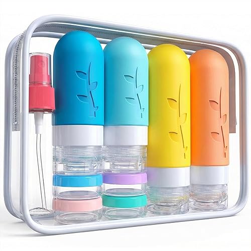 DEPOZA 16 Pack Travel Bottles Set - TSA Approved Leak Proof Silicone Squeezable Containers for Toiletries, Conditioner, Shampoo, Lotion & Body Wash