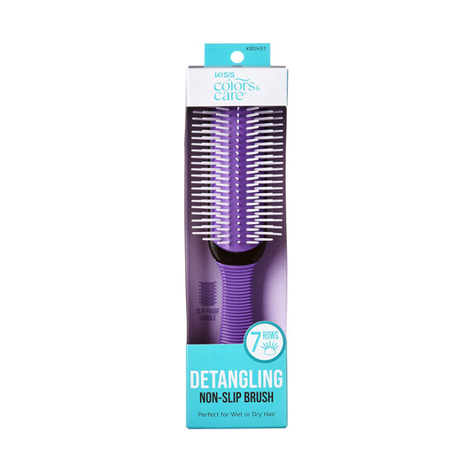 KISS Colors&Care 7 Row Non-Slip Detangling Hair Brush,Removable Cushion For Cleaning,Slip-Proof Handle For Sturdy Grip ,Detangles Without Pulling or
