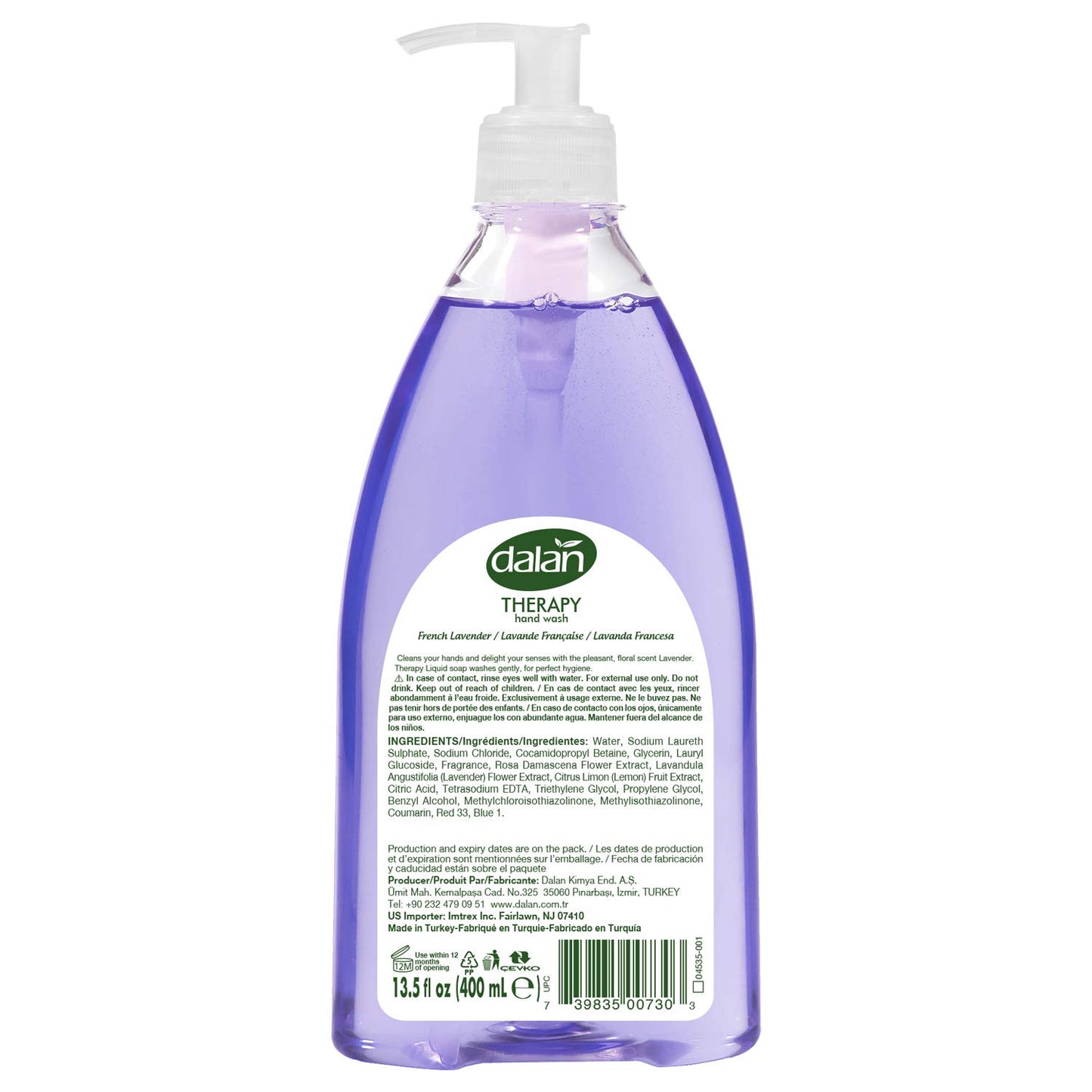 Dalan Therapy French Lavender Ultra Moisturizing Liquid Hand Soap for Normal and Dry Hands Fresh Clean and Soft Feeling (13.5 Fl Oz / 400 mL (Pack