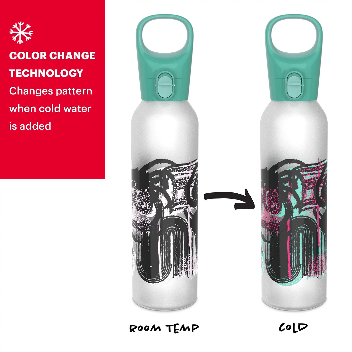 Pyrex 24-Oz Color Changing Glass Water Bottle with Silicone Coating, Leakproof and Textured Glass Reusable Water Bottle with Flip-Top Lid