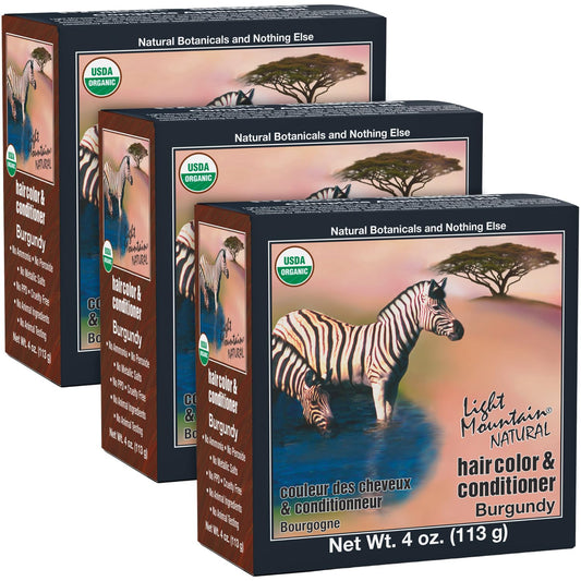 Light Mountain Henna Hair Color & Conditioner - Burgundy Hair Dye for Men/Women, Organic Henna Leaf Powder and Botanicals, Chemical-Free