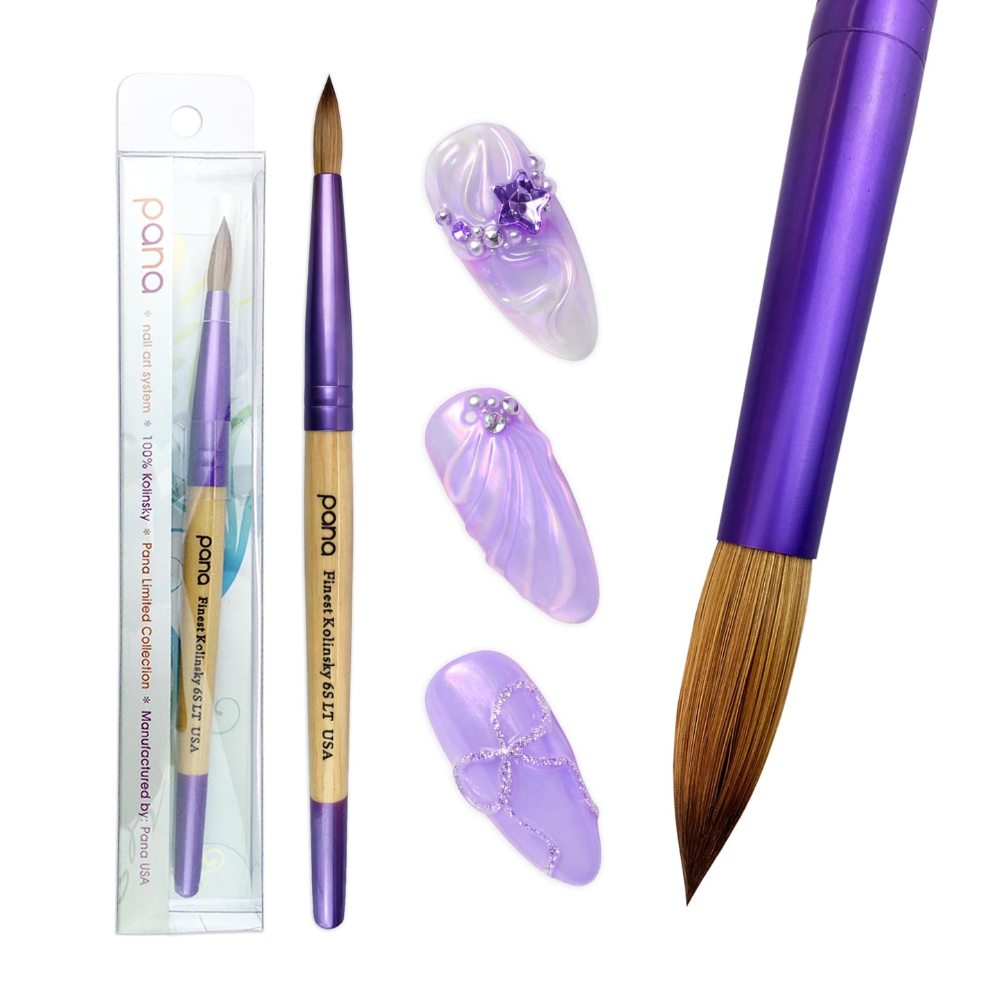 Pana Acrylic Nail Brush Pure Kolinsky Hair Beige Purple Wood Handle with Purple Ferrule Round Shaped Style (Size # 6) Beauty & Personal Care PANA