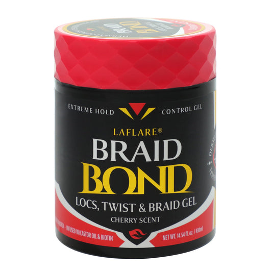 Laflare 430 ml Braid Bond Gel Bulk Extreme Hold for Natural & Kids Hair, Vegan, Nourishing, Braiding Hair, Twist Hair (Cherry)