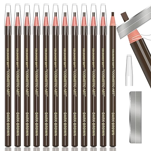 12 Piece Dark Brown Colour Waterproof Eyebrows Pencil Tattoo Makeup And Microblading Supplies Kit-Permanent Eye Brow Liners In Waterproof Eyebrow