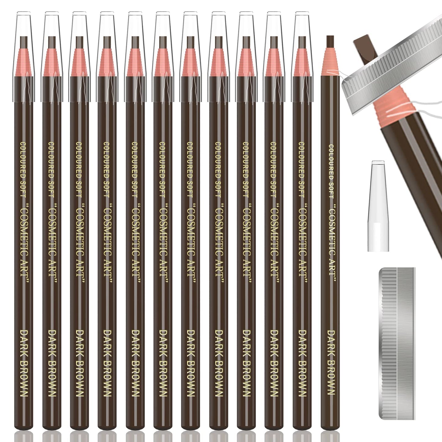 12 Piece Dark Brown Colour Waterproof Eyebrows Pencil Tattoo Makeup And Microblading Supplies Kit-Permanent Eye Brow Liners In Waterproof Eyebrow