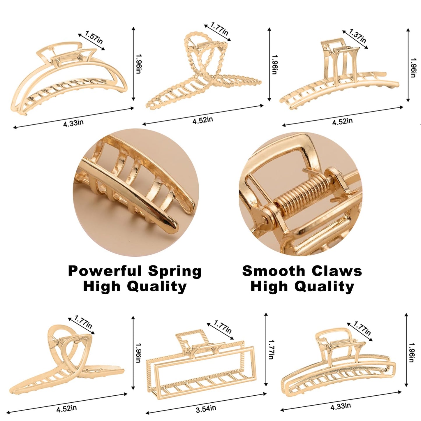 LUKACY 6 Pack Gold Metal Hair Clips - 4 Inch Large Jaw Clips for Women, Strong Hold Hair Claws for Thick or Thin Hair, Fashion Hair Accessories Beauty and Personal Care LUKACY