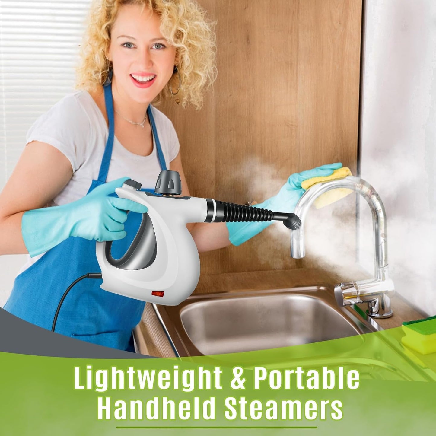 Phueut Handheld Pressurized Steam Cleaner with 12 Accessories, Multi-Surface Steamer for Floors, Upholstery, Grout & Car Cleaning