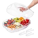 IVYHOME 3-Tier Chilled Serving Tray with Lid, 15" Fruit Ice Serving Platter with 4 Compartments, Shrimp Cocktail Serving Dish, Divided Serving Bowl…