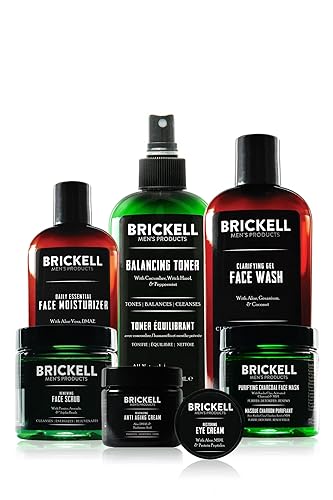 Brickell Men's Daily Elite Face Care Routine I, Toner, Gel Facial Wash, Face Scrub, Anti-Aging Night Cream, Eye Cream, Charcoal Mask and Moisturizer