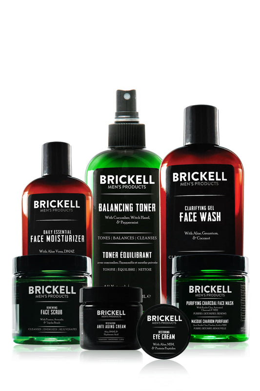 Brickell Men's Daily Elite Face Care Routine I, Toner, Gel Facial Wash, Face Scrub, Anti-Aging Night Cream, Eye Cream, Charcoal Mask and Moisturizer
