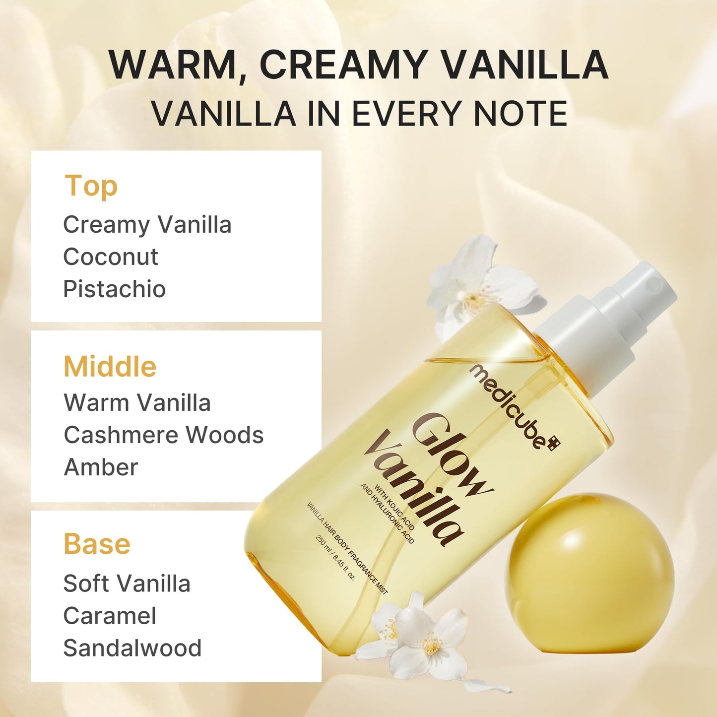 medicube Glow Vanilla Hair & Body Fragrance Mist | Sweet Creamy Vanilla Musk Perfume Mist with Niacinamide and Hyaluronic Acids | Freshness, Odor Care Beauty and Personal Care medicube