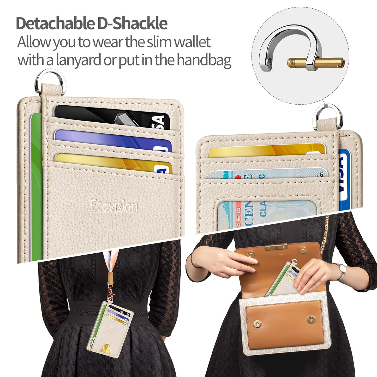 EcoVision Slim Minimalist Front Pocket Wallet, RFID Blocking Credit Card Holder Wallet with Detachable D-Shackle for Men Women