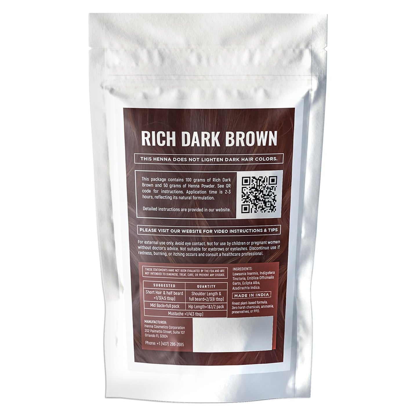 Henna Cosmetics Cypri Natural Henna Hair Color Dye, 100% Pure Henna Powder for Hair Growth Organic (Dark Brown, 100 Gr + Free 50 Gr.)