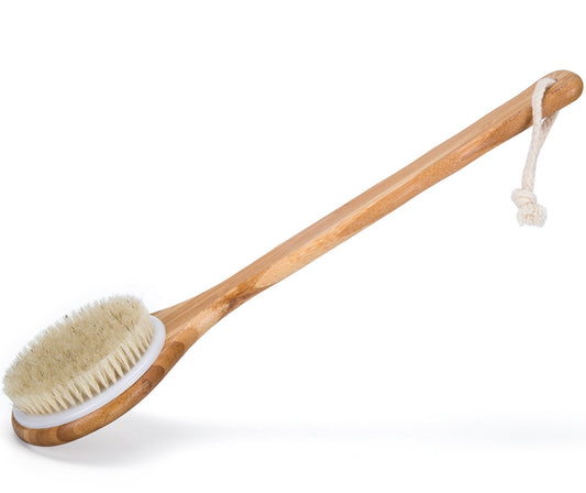 Minalo Best Bath Dry Body Brush -Natural Boar Bristles Shower Back Scrubber With Long Handle for Cellulite, Exfoliation, Detox Beauty and Personal Care Minalo