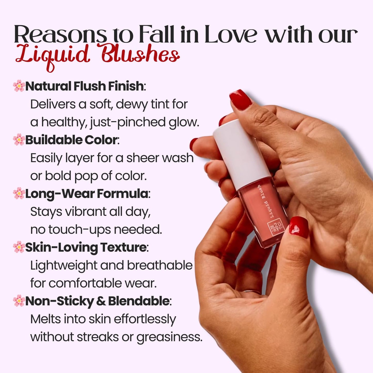 M2U NYC Red Hydrating Liquid Blush - Soft, Dewy Liquid Blush for Cheeks with High Pigment Color & Breathable Feel - Lightweight & Blendable